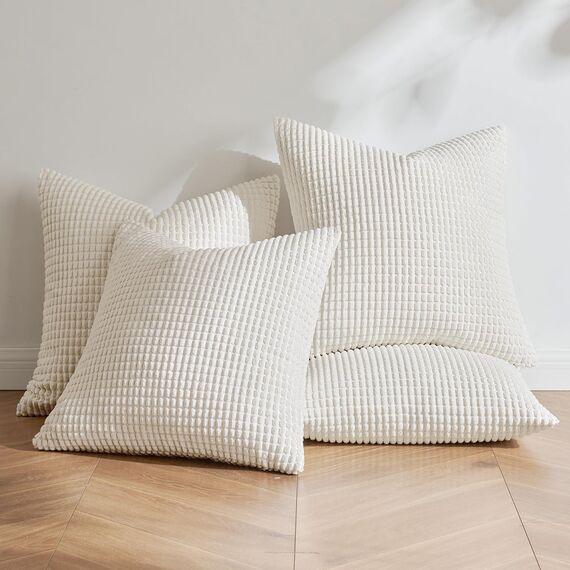 MIULEE 4er Set Kissenbezug Dekorative Kissenbezüge Kordsamt Boho Sofakissen Dekokissen Zierkissen Couchkissen Deko Bezug für Sofa Couch Wohnzimmer Schlafzimmer Büro 40x40 cm Weiß