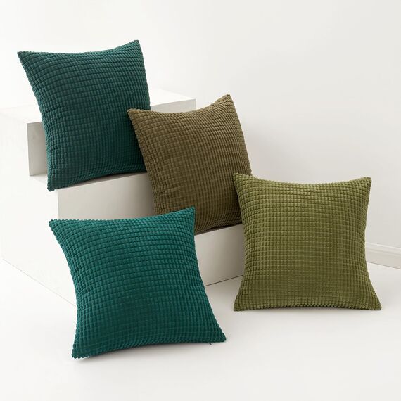 MIULEE 4er Set Kissenbezug Kissen Dekorative Kissenbezüge Kordsamt Sofakissen Dekokissen Kopfkissenbezug Couchkissen Deko Bezug für Sofa Couch Wohnzimmer Schlafzimmer 45x45cm Grüne Serie