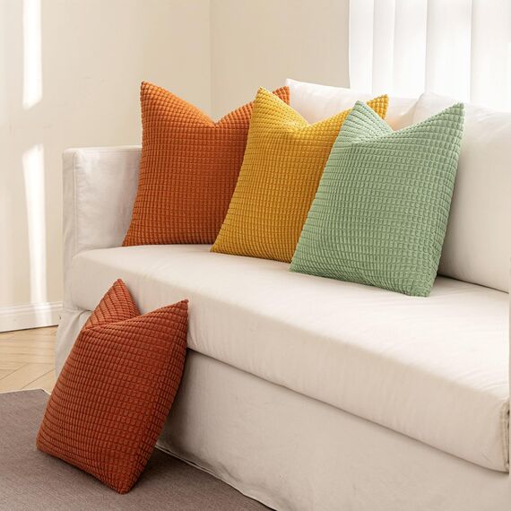 MIULEE 4er Set Kissenbezug Kissen Dekorative Kissenbezüge Kordsamt Sofakissen Dekokissen Kopfkissenbezug Couchkissen Deko Bezug für Sofa Couch Wohnzimmer Schlafzimmer Büro 50x50cm Orange und Grün