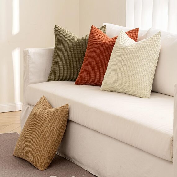 MIULEE 4er Set Kissenbezug Kissen Dekorative Kissenbezüge Kordsamt Sofakissen Dekokissen Kopfkissenbezug Couchkissen Deko Bezug für Sofa Couch Wohnzimmer Schlafzimmer Büro 45x45cm Braun und Grün