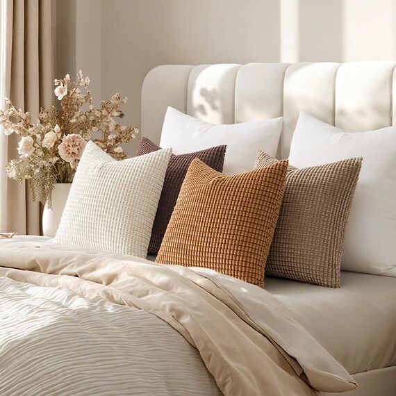 MIULEE Kissenbezug 40x40 4er Set Gelb-Braun Kissenbezüge Dekorative Kordsamt Sofakissen Dekokissen Kopfkissenbezug Couchkissen Deko Bezug für Sofa Couch Wohnzimmer Schlafzimmer Büro