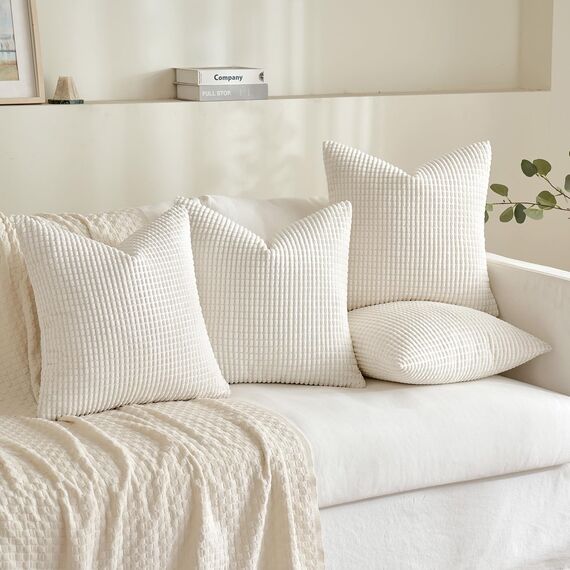 MIULEE 4er Set Kissenbezug Dekorative Kissenbezüge Kordsamt Boho Sofakissen Dekokissen Zierkissen Couchkissen Deko Bezug für Sofa Couch Wohnzimmer Schlafzimmer Büro 50x50 cm Weiß