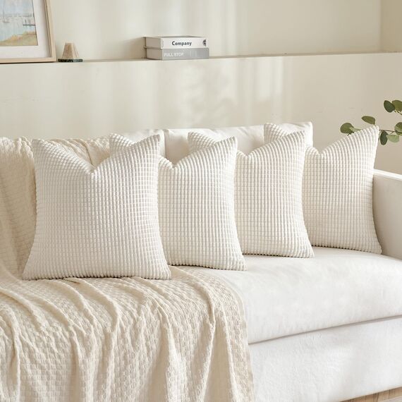 MIULEE 4er Set Kissenbezug Dekorative Kissenbezüge Kordsamt Boho Sofakissen Dekokissen Zierkissen Couchkissen Deko Bezug für Sofa Couch Wohnzimmer Schlafzimmer Büro 45x45 cm Weiß