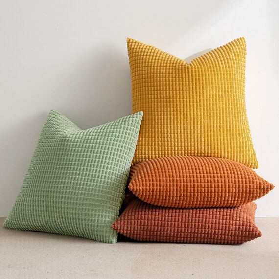 MIULEE 4er Set Kissenbezug Kissen Dekorative Kissenbezüge Kordsamt Sofakissen Dekokissen Kopfkissenbezug Couchkissen Deko Bezug für Sofa Couch Wohnzimmer Schlafzimmer Büro 50x50cm Orange und Grün