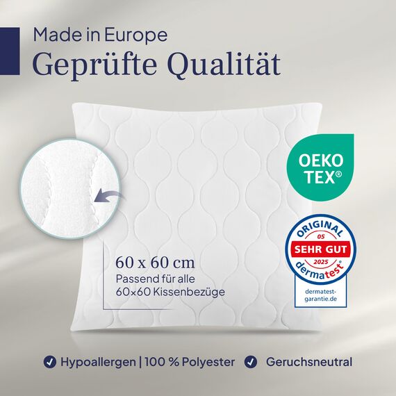 Gentle North Kopfkissen (60x60 cm groß) - 2er Set Kissen für Bett und als Dekokissen - Mit Reißverschluss für Füllung - Sofakissen - Zierkissen für Couch und Sofa - Ökotex - Waschbar bis 60° - Weiß