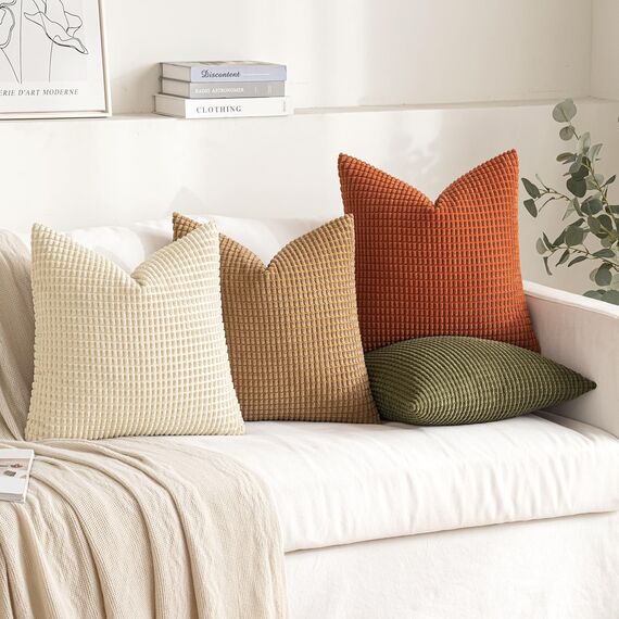 MIULEE 4er Set Kissenbezug Kissen Dekorative Kissenbezüge Kordsamt Sofakissen Dekokissen Kopfkissenbezug Couchkissen Deko Bezug für Sofa Couch Wohnzimmer Schlafzimmer Büro 40x40cm Braun und Grün