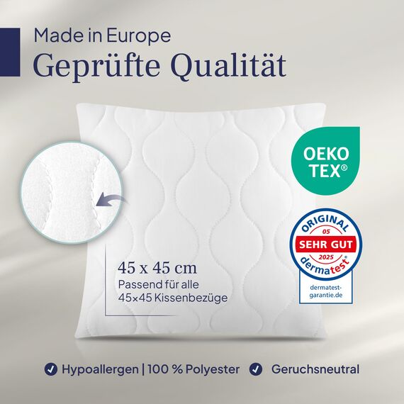 Gentle North Kopfkissen (45x45 cm groß) - 2er Set Kissen für Bett und als Dekokissen - Mit Reißverschluss für Füllung - Sofakissen - Zierkissen für Couch und Sofa - Ökotex - Waschbar bis 60° - Weiß