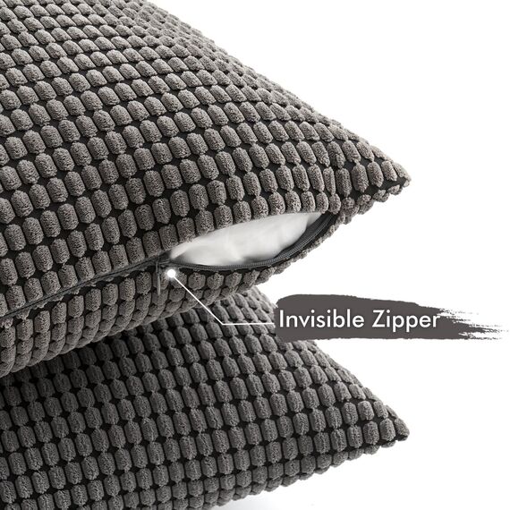MIULEE 4er Set Kissenbezug Kissen Dekorative Kissenbezüge Kordsamt Sofakissen Dekokissen Kopfkissenbezug Couchkissen Deko Bezug für Sofa Couch Wohnzimmer Schlafzimmer Büro 45x45 cm Dunkelgrau