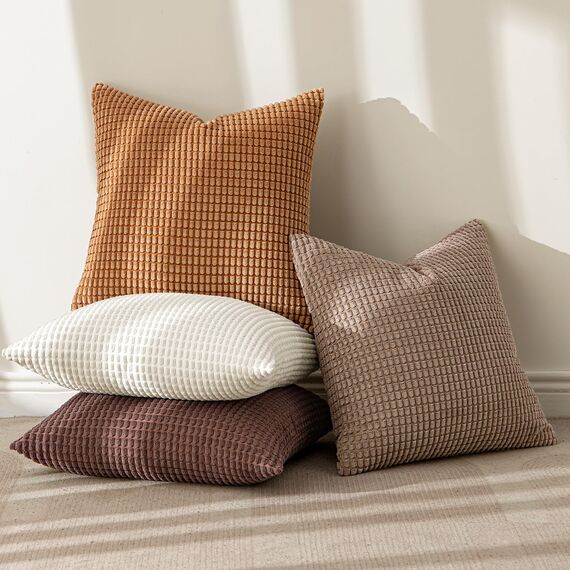 MIULEE Kissenbezug 45x45 4er Set Gelb-Braun Kissenbezüge Dekorative Kordsamt Sofakissen Dekokissen Kopfkissenbezug Couchkissen Deko Bezug für Sofa Couch Wohnzimmer Schlafzimmer Büro