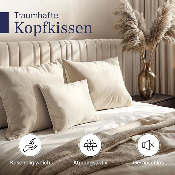 Gentle North Kopfkissen (40x80 cm groß) - 2er Set Kissen für Bett und als Dekokissen - Mit Reißverschluss für Füllung - Sofakissen - Zierkissen für Couch und Sofa - Ökotex - Waschbar bis 60° - Weiß