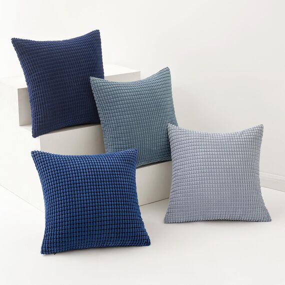 MIULEE 4er Set Kissenbezug Kissen Dekorative Kissenbezüge Kordsamt Sofakissen Dekokissen Kopfkissenbezug Couchkissen Deko Bezug für Sofa Couch Wohnzimmer Schlafzimmer Büro 45x45cm Dunkelblaue Serie