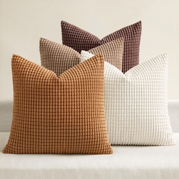 MIULEE Kissenbezug 45x45 4er Set Gelb-Braun Kissenbezüge Dekorative Kordsamt Sofakissen Dekokissen Kopfkissenbezug Couchkissen Deko Bezug für Sofa Couch Wohnzimmer Schlafzimmer Büro