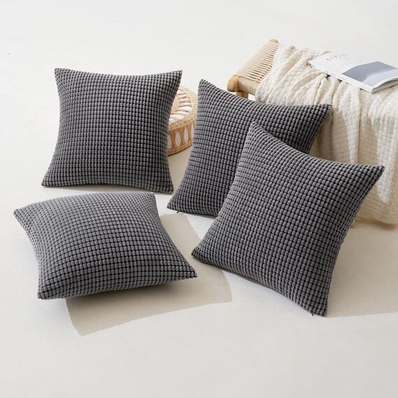 MIULEE 4er Set Kissenbezug Kissen Dekorative Kissenbezüge Kordsamt Sofakissen Dekokissen Kopfkissenbezug Couchkissen Deko Bezug für Sofa Couch Wohnzimmer Schlafzimmer Büro 50x50 cm Dunkelgrau