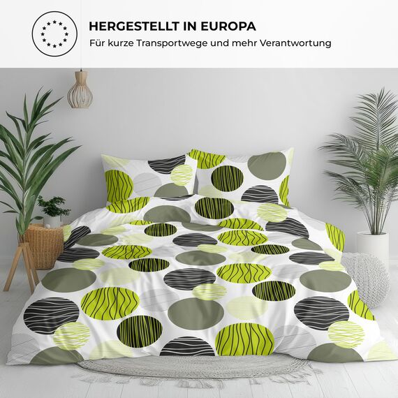 DILIOS Premium Bettwäsche 200x200 – 100% Baumwolle, ÖKO-TEX-Zertifiziert, Renforcé, Аtmungsaktiv & Аntiallergisch, mit Reißverschluss, 3-teilig – Bettbezug + 2 Kissenbezüge 80x80, Grün, Weiß