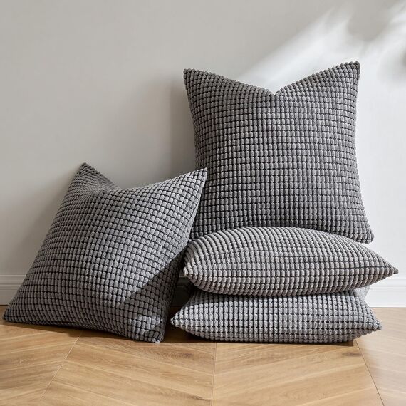 MIULEE 4er Set Kissenbezug Kissen Dekorative Kissenbezüge Kordsamt Sofakissen Dekokissen Kopfkissenbezug Couchkissen Deko Bezug für Sofa Couch Wohnzimmer Schlafzimmer Büro 45x45 cm Dunkelgrau