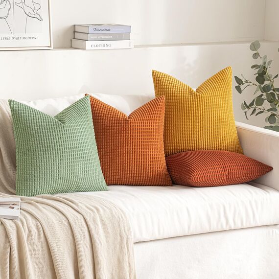 MIULEE 4er Set Kissenbezug Kissen Dekorative Kissenbezüge Kordsamt Sofakissen Dekokissen Kopfkissenbezug Couchkissen Deko Bezug für Sofa Couch Wohnzimmer Schlafzimmer Büro 50x50cm Orange und Grün