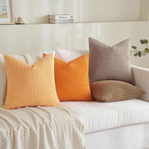 MIULEE 4er Set Kissenbezüge Kordsamt Dekokissen Kissenbezug Kopfkissenbezug Dekorative Couchkissen Deko Bezug Sofakissenbezug für Wohnzimmer Schlafzimmer Büro 45x45 cm Orange Serie