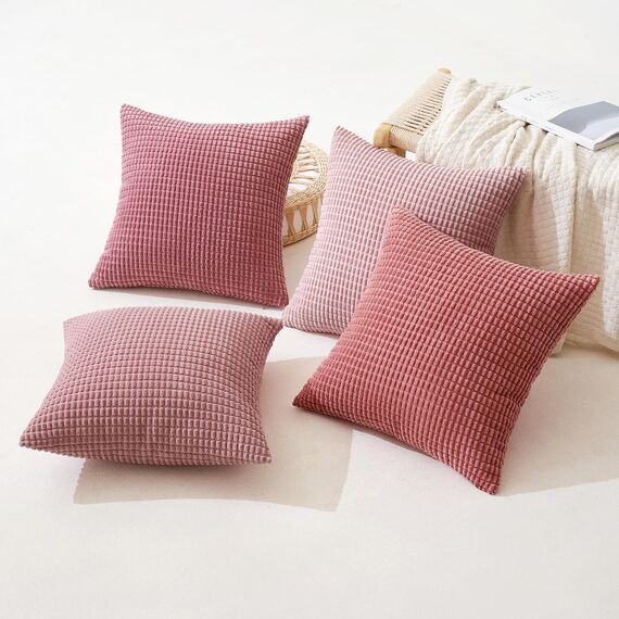 MIULEE 4er Set Kissenbezug Kissen Dekorative Kissenbezüge Kordsamt Sofakissen Dekokissen Kopfkissenbezug Couchkissen Deko Bezug für Sofa Couch Wohnzimmer Schlafzimmer Büro 40x40cm Rosa Serie