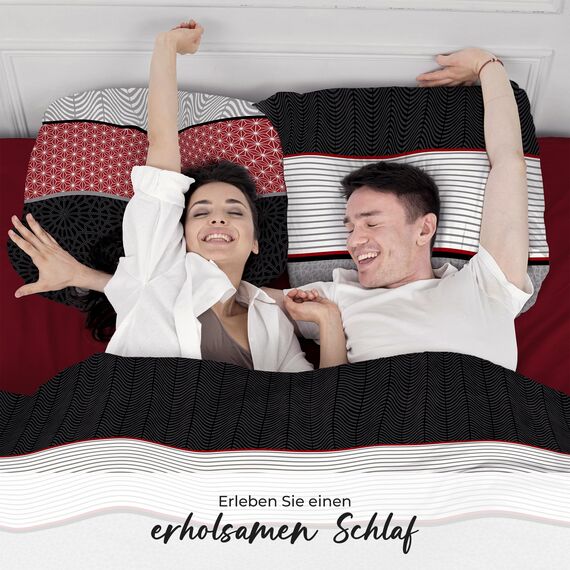 DILIOS Premium Bettwäsche 135x200 – 100% Baumwolle, ÖKO-TEX Zertifiziert, Renforcé, Atmungsaktiv & Antiallergisch, mit Reißverschluss, 2teilig – Bettbezug + Kissenbezug 80x80, Rot Schwarz