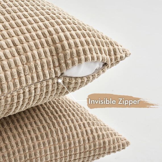 MIULEE 4er Set Kissenbezug Kissen Dekorative Kissenbezüge Kordsamt Sofakissen Dekokissen Kopfkissenbezug Couchkissen Deko Bezug für Sofa Couch Wohnzimmer Schlafzimmer Büro 50x50 cm Sandfarbe