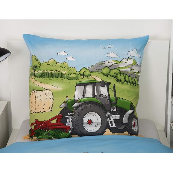 Herding Young Collection Bettwäsche-Set, Traktor-Wendemotiv, Kopfkissenbezug 80 x 80 cm, Bettbezug 135 x 200 cm mit Knopfverschluss, Baumwolle/Flanell