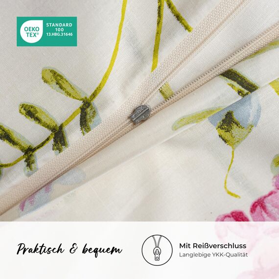 DILIOS Premium Bettwäsche 200x200 – 100% Baumwolle, ÖKO-TEX-Zertifiziert, Renforcé, Аtmungsaktiv & Аntiallergisch, mit Reißverschluss, 3-teilig – Bettbezug + 2 Kissenbezüge 80x80, Blumen, Beige