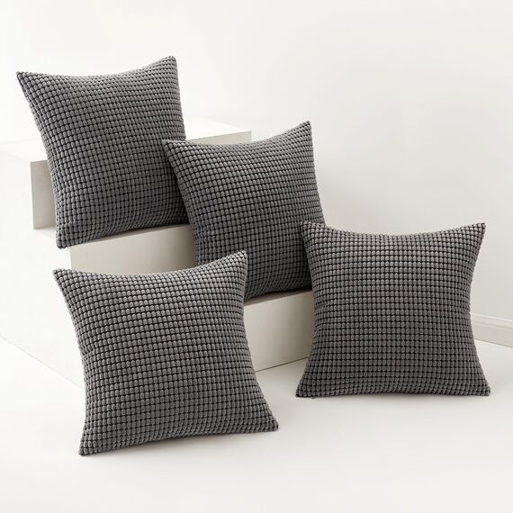 MIULEE 4er Set Kissenbezug Kissen Dekorative Kissenbezüge Kordsamt Sofakissen Dekokissen Kopfkissenbezug Couchkissen Deko Bezug für Sofa Couch Wohnzimmer Schlafzimmer Büro 50x50 cm Dunkelgrau
