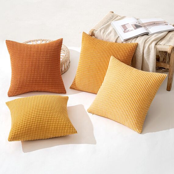 MIULEE 4er Set Kissenbezug Kissen Dekorative Kissenbezüge Kordsamt Sofakissen Dekokissen Kopfkissenbezug Couchkissen Deko Bezug für Sofa Couch Wohnzimmer Schlafzimmer Büro 40x40cm Orange