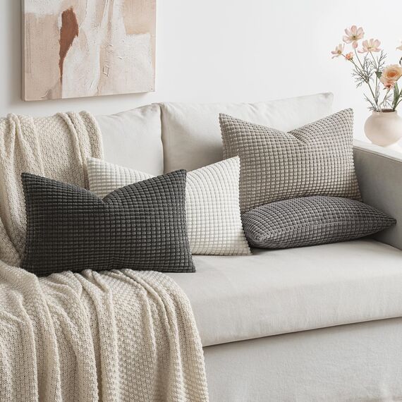 MIULEE 4er Set Kissenbezug Kissen Dekorative Kissenbezüge Kordsamt Sofakissen Dekokissen Kopfkissenbezug Couchkissen Deko Bezug für Sofa Couch Wohnzimmer Schlafzimmer Büro 40x60cm Graue Serie