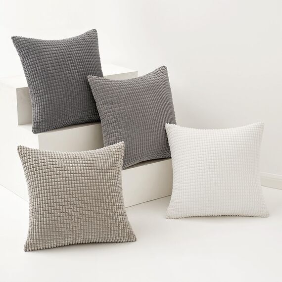 MIULEE 4er Set Kissenbezug Kissen Dekorative Kissenbezüge Kordsamt Sofakissen Dekokissen Kopfkissenbezug Couchkissen Deko Bezug für Sofa Couch Wohnzimmer Schlafzimmer Büro 50x50cm Graue Serie