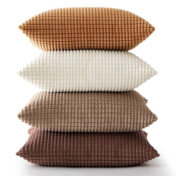MIULEE Kissenbezug 50x50 4er Set Gelb-Braun Kissenbezüge Dekorative Kordsamt Sofakissen Dekokissen Kopfkissenbezug Couchkissen Deko Bezug für Sofa Couch Wohnzimmer Schlafzimmer Büro