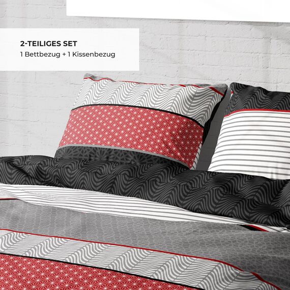 DILIOS Premium Bettwäsche 135x200 – 100% Baumwolle, ÖKO-TEX Zertifiziert, Renforcé, Atmungsaktiv & Antiallergisch, mit Reißverschluss, 2teilig – Bettbezug + Kissenbezug 80x80, Rot Schwarz