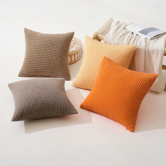 MIULEE 4er Set Kissenbezug Kissen Dekorative Kissenbezüge Kordsamt Sofakissen Dekokissen Kopfkissenbezug Couchkissen Deko Bezug für Sofa Couch Wohnzimmer Schlafzimmer Büro 50x50 cm Orange Serie