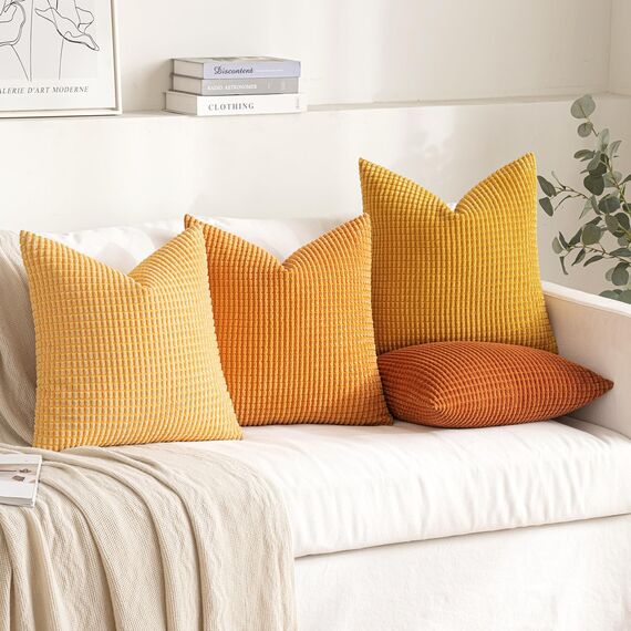MIULEE 4er Set Kissenbezug Kissen Dekorative Kissenbezüge Kordsamt Sofakissen Dekokissen Kopfkissenbezug Couchkissen Deko Bezug für Sofa Couch Wohnzimmer Schlafzimmer Büro 40x40cm Orange