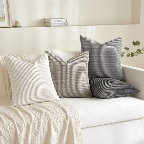 MIULEE 4er Set Kissenbezug Kissen Dekorative Kissenbezüge Kordsamt Sofakissen Dekokissen Kopfkissenbezug Couchkissen Deko Bezug für Sofa Couch Wohnzimmer Schlafzimmer Büro 50x50cm Graue Serie