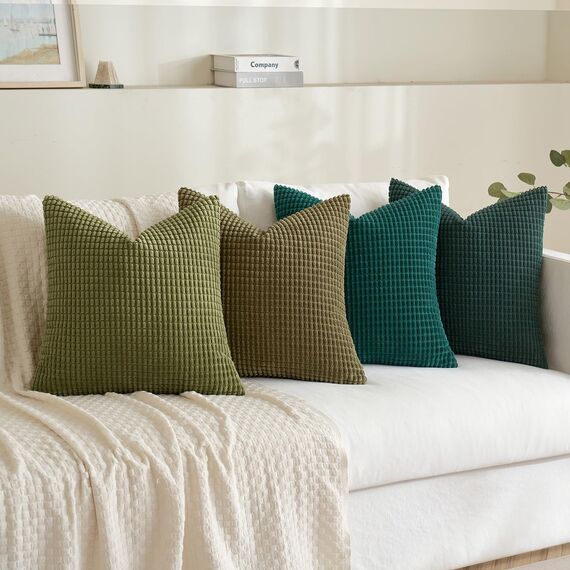 MIULEE 4er Set Kissenbezug Kissen Dekorative Kissenbezüge Kordsamt Sofakissen Dekokissen Kopfkissenbezug Couchkissen Deko Bezug für Sofa Couch Wohnzimmer Schlafzimmer 45x45cm Grüne Serie