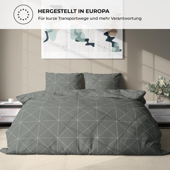 DILIOS Premium Bettwäsche 135x200 – 100% Baumwolle, ÖKO-TEX Zertifiziert, Renforcé, Atmungsaktiv & Antiallergisch, mit Reißverschluss, 2teilig – Bettbezug + Kissenbezug 80x80, Grau gestreift