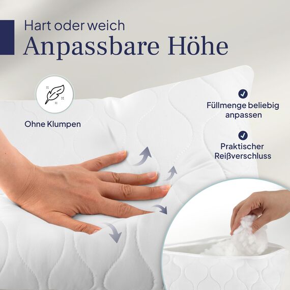 Gentle North Kopfkissen (80x80 cm groß) - Schlafkissen für Bett - Mit Reißverschluss für Füllung - Ökotex - Waschbar bis 60° - Weiß