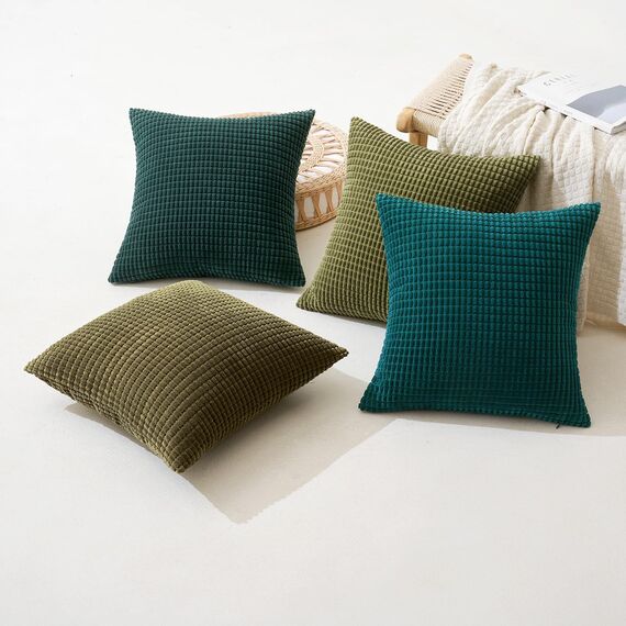 MIULEE 4er Set Kissenbezug Kissen Dekorative Kissenbezüge Kordsamt Sofakissen Dekokissen Kopfkissenbezug Couchkissen Deko Bezug für Sofa Couch Wohnzimmer Schlafzimmer 45x45cm Grüne Serie