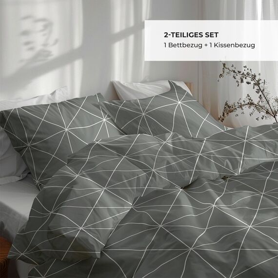 DILIOS Premium Bettwäsche 135x200 – 100% Baumwolle, ÖKO-TEX Zertifiziert, Renforcé, Atmungsaktiv & Antiallergisch, mit Reißverschluss, 2teilig – Bettbezug + Kissenbezug 80x80, Grau gestreift