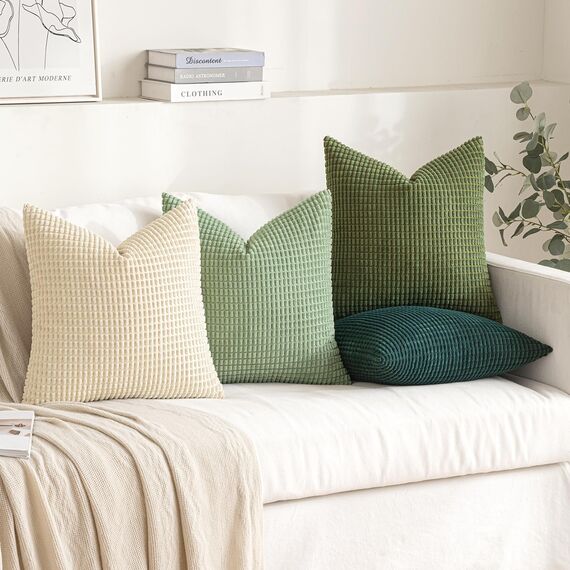 MIULEE 4er Set Kissenbezug Kissen Dekorative Kissenbezüge Kordsamt Sofakissen Dekokissen Kopfkissenbezug Couchkissen Deko Bezug für Sofa Couch Wohnzimmer Schlafzimmer 45x45cm Hellgrün