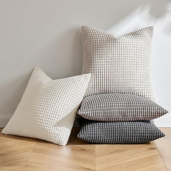 MIULEE 4er Set Kissenbezug Kissen Dekorative Kissenbezüge Kordsamt Sofakissen Dekokissen Kopfkissenbezug Couchkissen Deko Bezug für Sofa Couch Wohnzimmer Schlafzimmer Büro 50x50cm Graue Serie