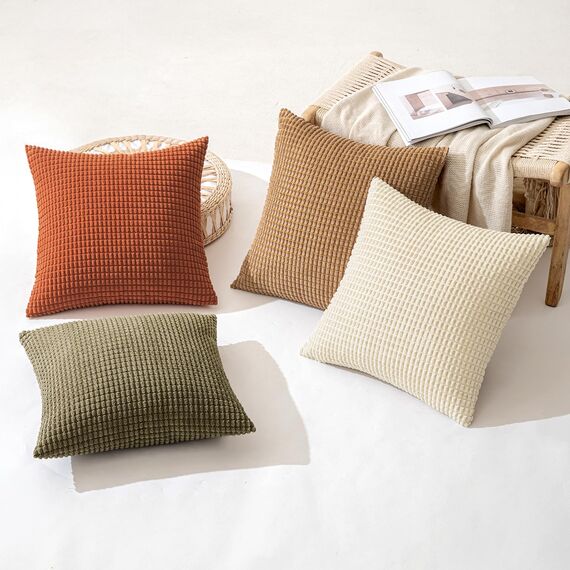 MIULEE 4er Set Kissenbezug Kissen Dekorative Kissenbezüge Kordsamt Sofakissen Dekokissen Kopfkissenbezug Couchkissen Deko Bezug für Sofa Couch Wohnzimmer Schlafzimmer Büro 45x45cm Braun und Grün
