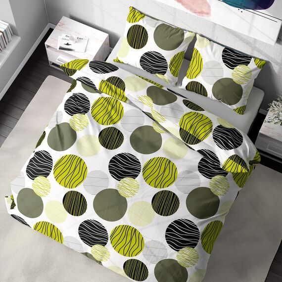 DILIOS Premium Bettwäsche 135x200 – 100% Baumwolle, ÖKO-TEX Zertifiziert, Renforcé, Atmungsaktiv & Antiallergisch, mit Reißverschluss, 2teilig – Bettbezug + Kissenbezug 80x80, Grün Schwarz Weiß