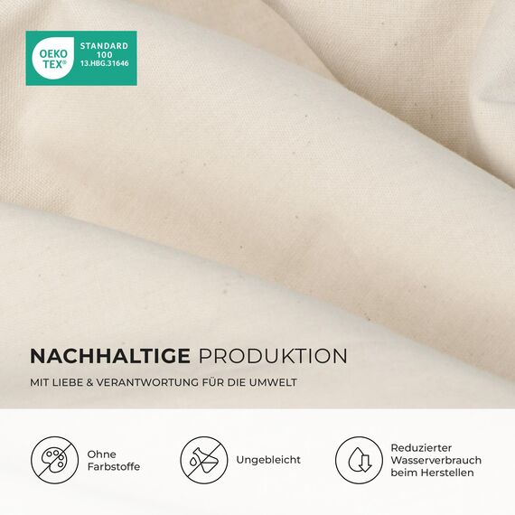 DILIOS Natur Bettwäsche 135x200 – 100% Baumwolle, Oeko-TEX, Atmungsaktiv & Antiallergisch, Ungebleicht & Naturweiß, Mit Kokosknöpfen, 2teilig - Bettbezug + Kissenbezug, 100% Rohbaumwolle