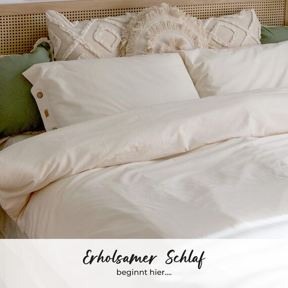 DILIOS Natur Bettwäsche 135x200 – 100% Baumwolle, Oeko-TEX, Atmungsaktiv & Antiallergisch, Ungebleicht & Naturweiß, Mit Kokosknöpfen, 2teilig - Bettbezug + Kissenbezug, 100% Rohbaumwolle