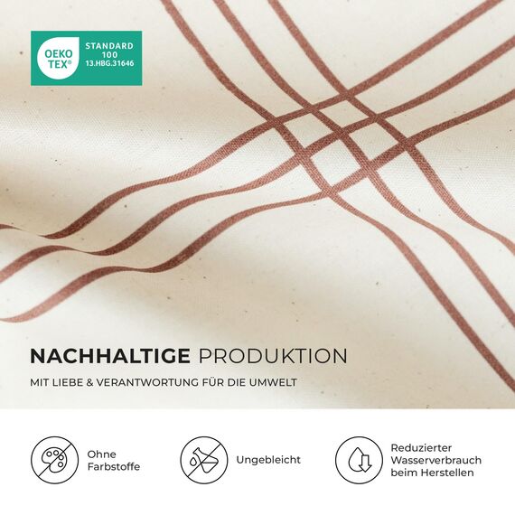 DILIOS Natur Bettwäsche 135x200 – 100% Baumwolle, Oeko-TEX, Atmungsaktiv & Antiallergisch, Ungebleicht & Naturweiß Karos, Mit Kokosknöpfen, 2teilig - Bettbezug + Kissenbezug, 100% Rohbaumwolle