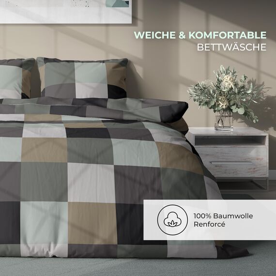DILIOS Premium Bettwäsche 135x200 – 100% Baumwolle, ÖKO-TEX Zertifiziert, Renforcé, Atmungsaktiv & Antiallergisch, mit Reißverschluss, 2teilig – Bettbezug + Kissenbezug 80x80, Grau Blau