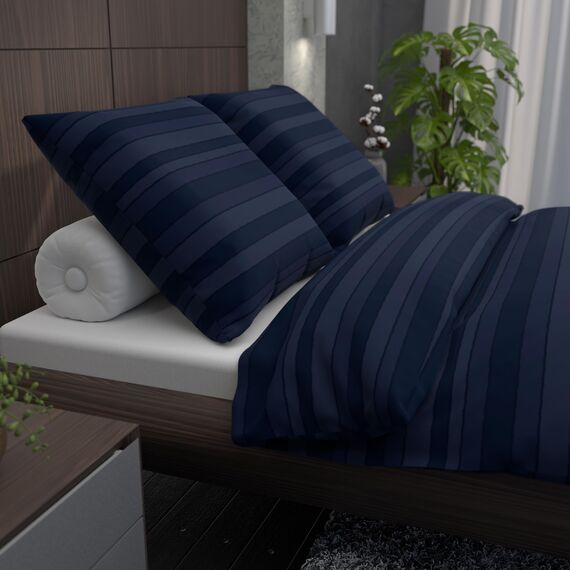 LARAWELL Bettwäsche 135x200 Baumwolle ganzjahres Bettwäsche-Sets blau gestreift Premium