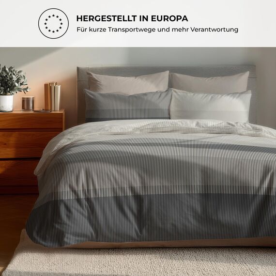 DILIOS Premium Bettwäsche 135x200 – 100% Baumwolle, ÖKO-TEX Zertifiziert, Renforcé, Atmungsaktiv & Antiallergisch, mit Reißverschluss, 2teilig – Bettbezug + Kissenbezug 80x80, Beige, Braun, Dunkelgrau